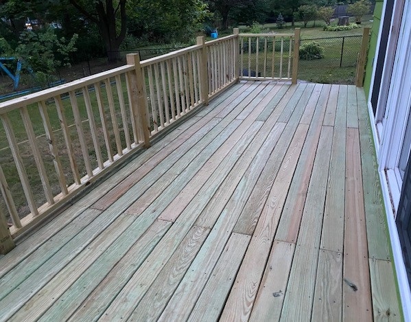 Wood deck in backyard