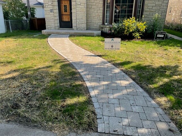 Front yard paver stone walkway 