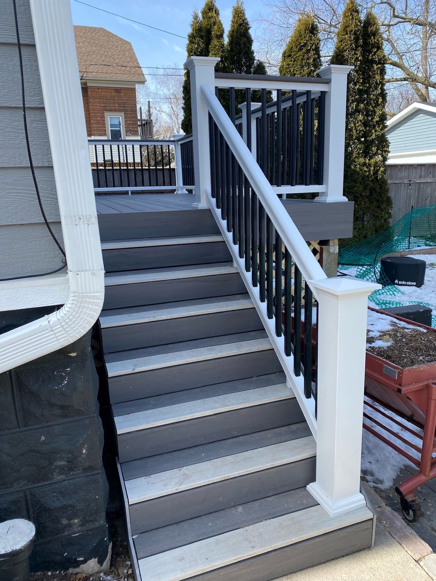 New Wooden Backyard Deck with Stairs