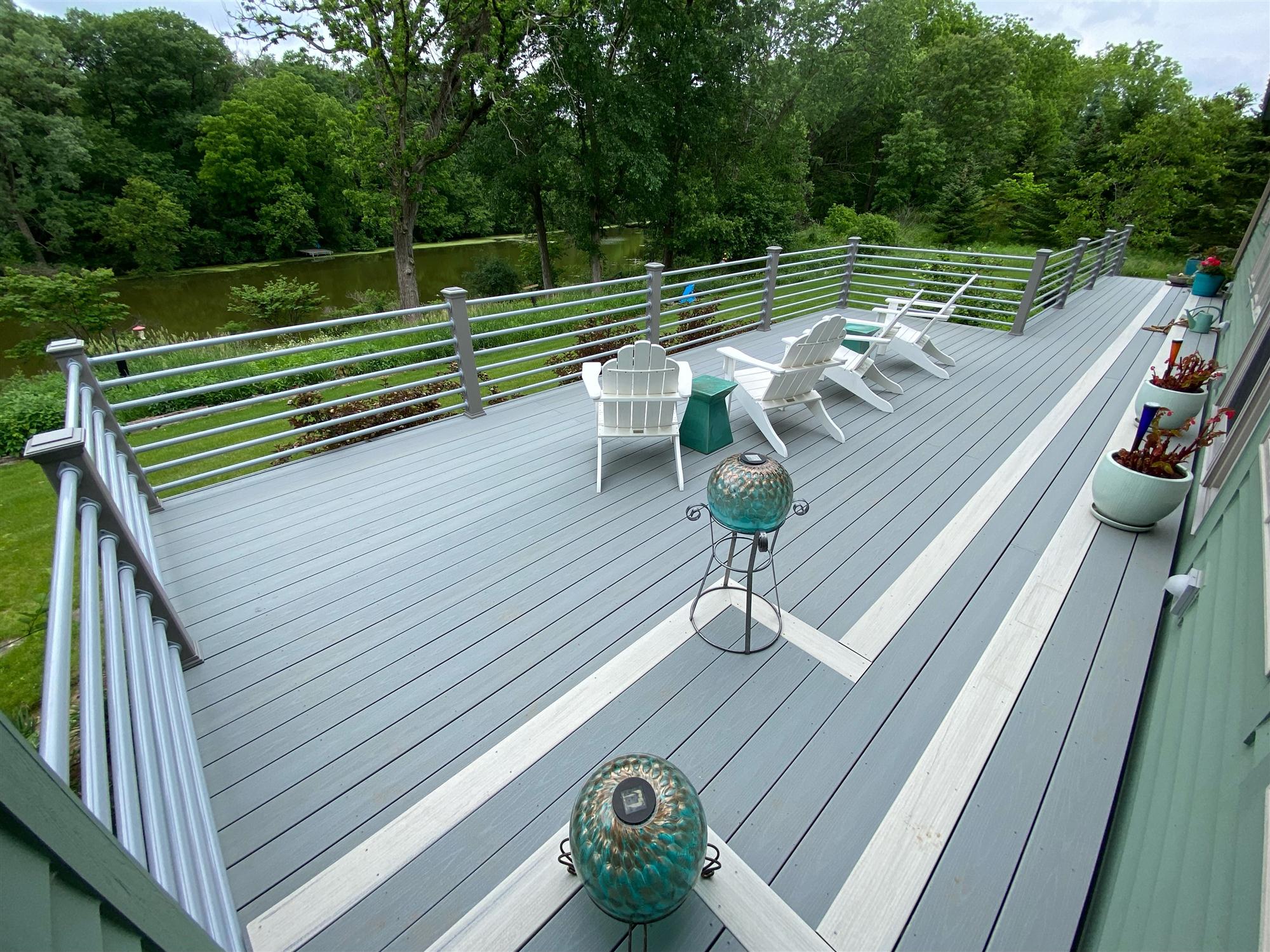Backyard wooden deck addition
