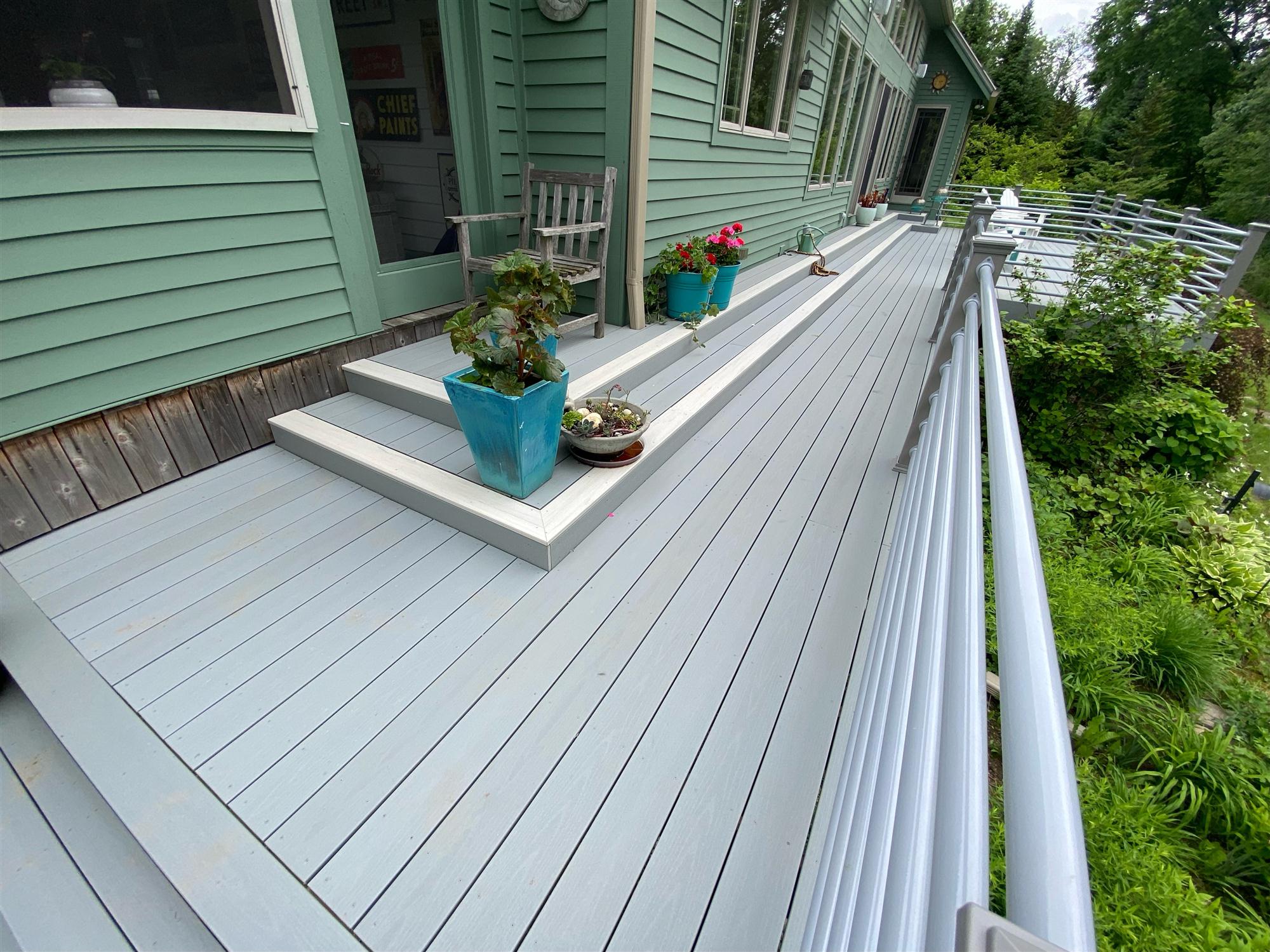 Backyard wooden deck add-on