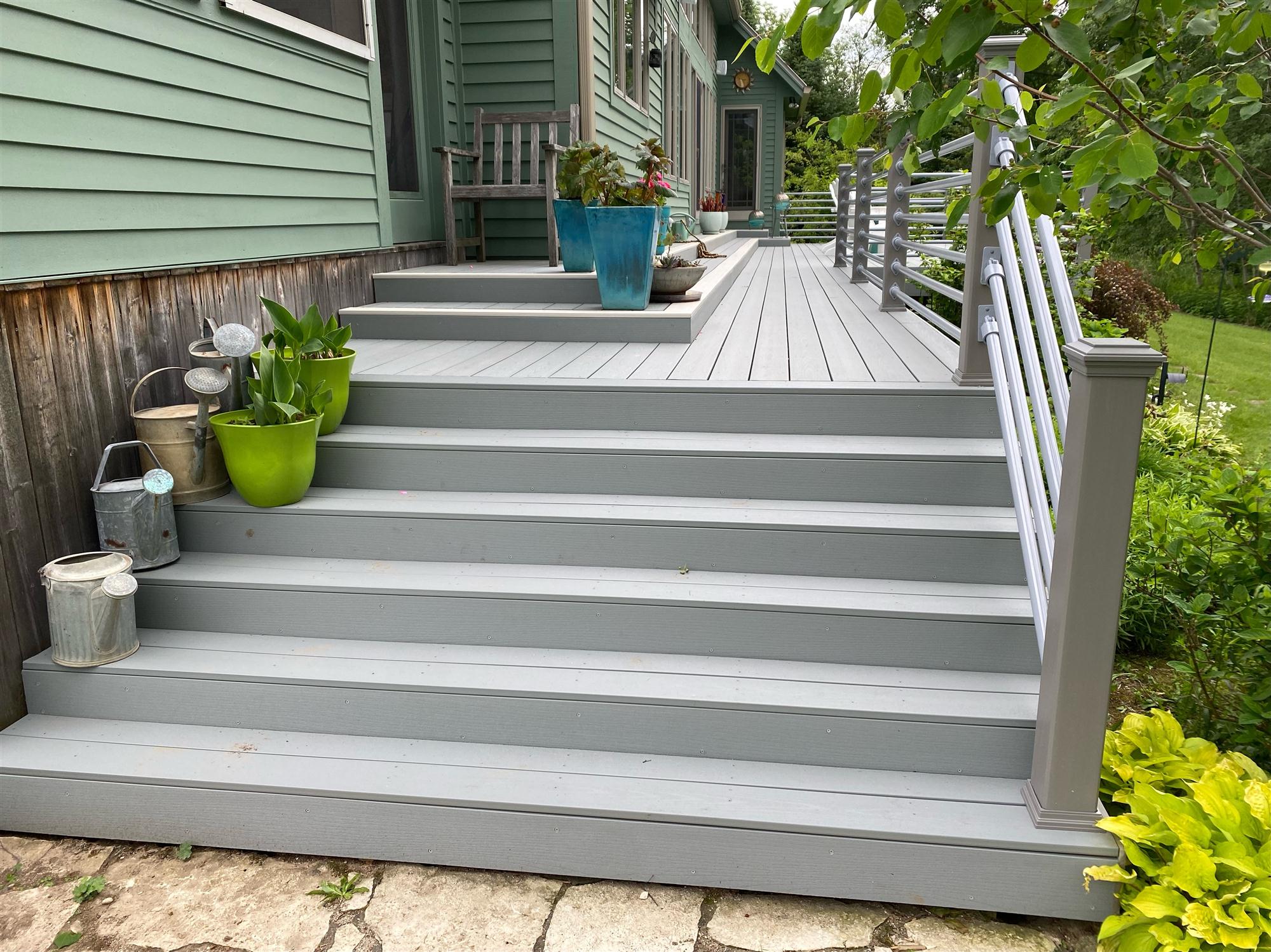 Backyard deck wooden steps