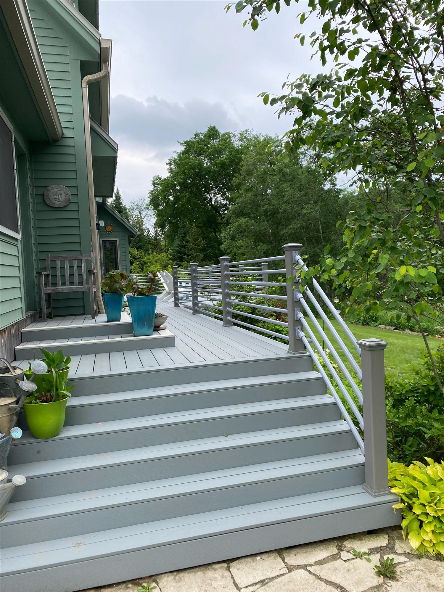 Backyard deck wooden stairs