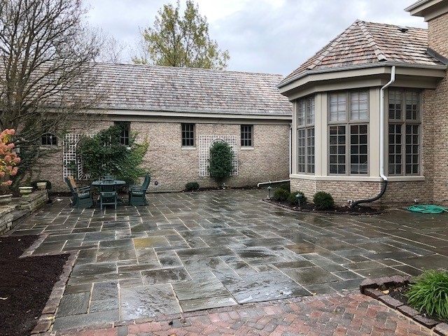 Grey natural stone paver patio