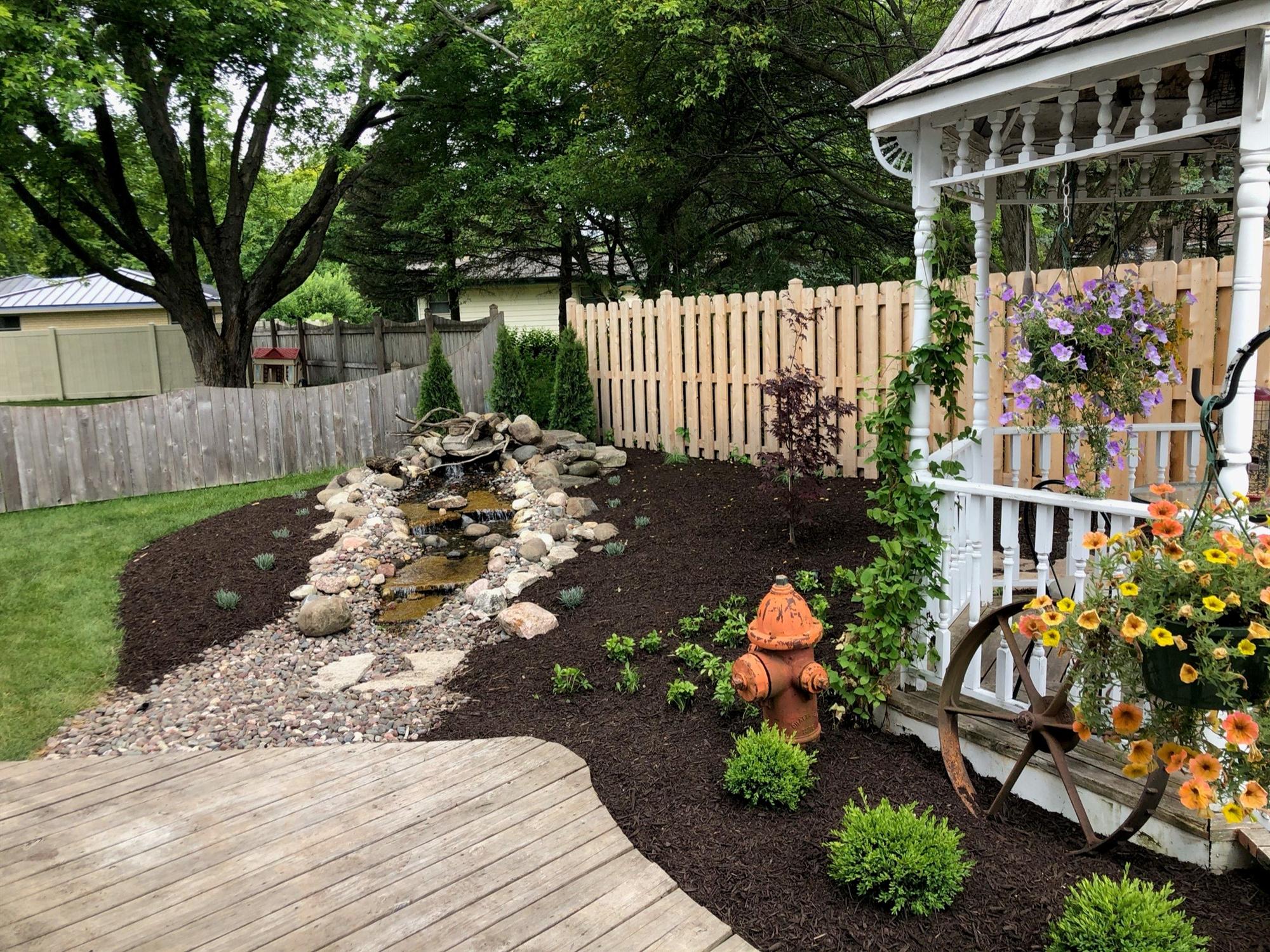 Water feature and flower bed in Wisconsin