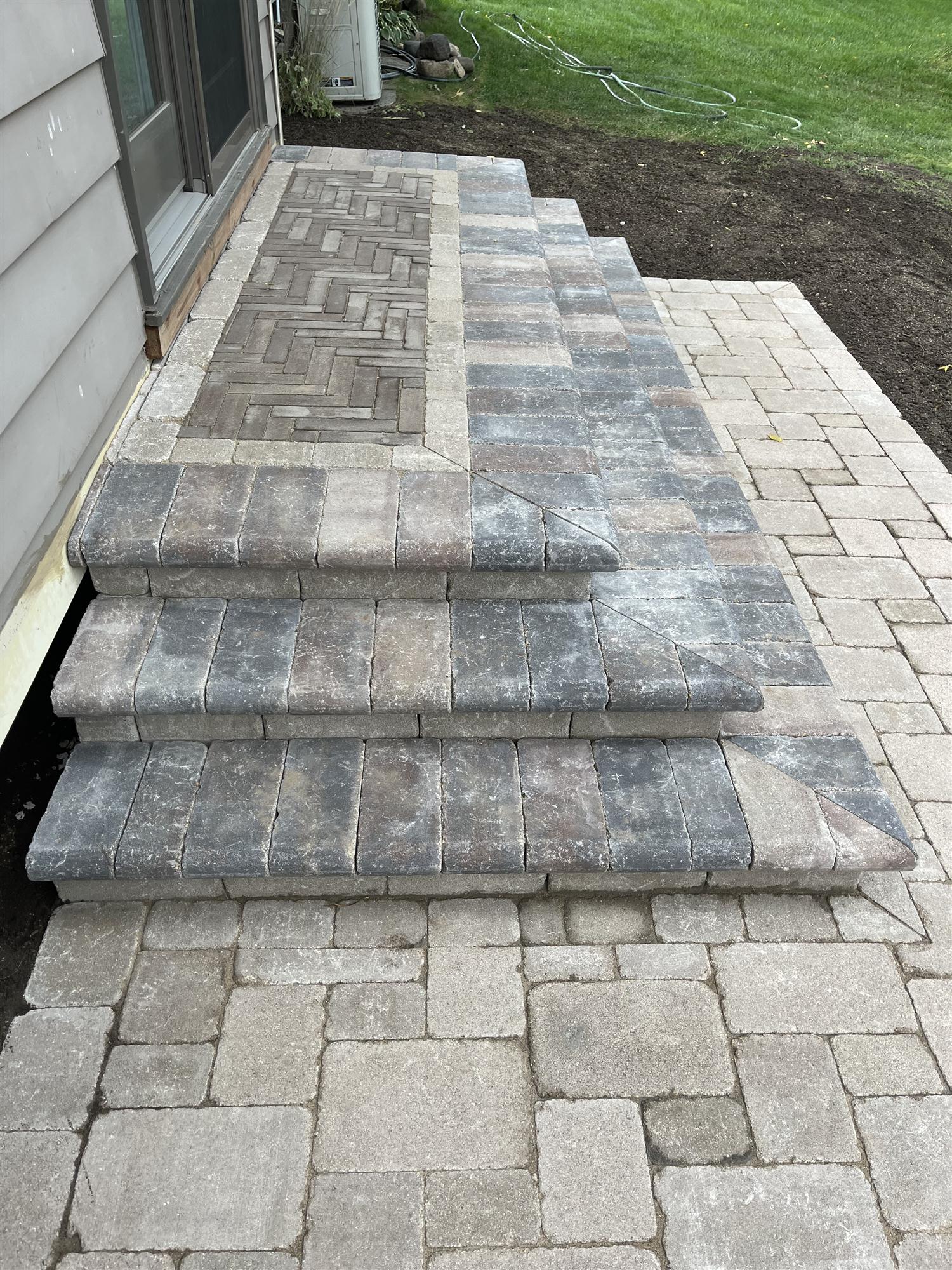 Patio with natural stone steps