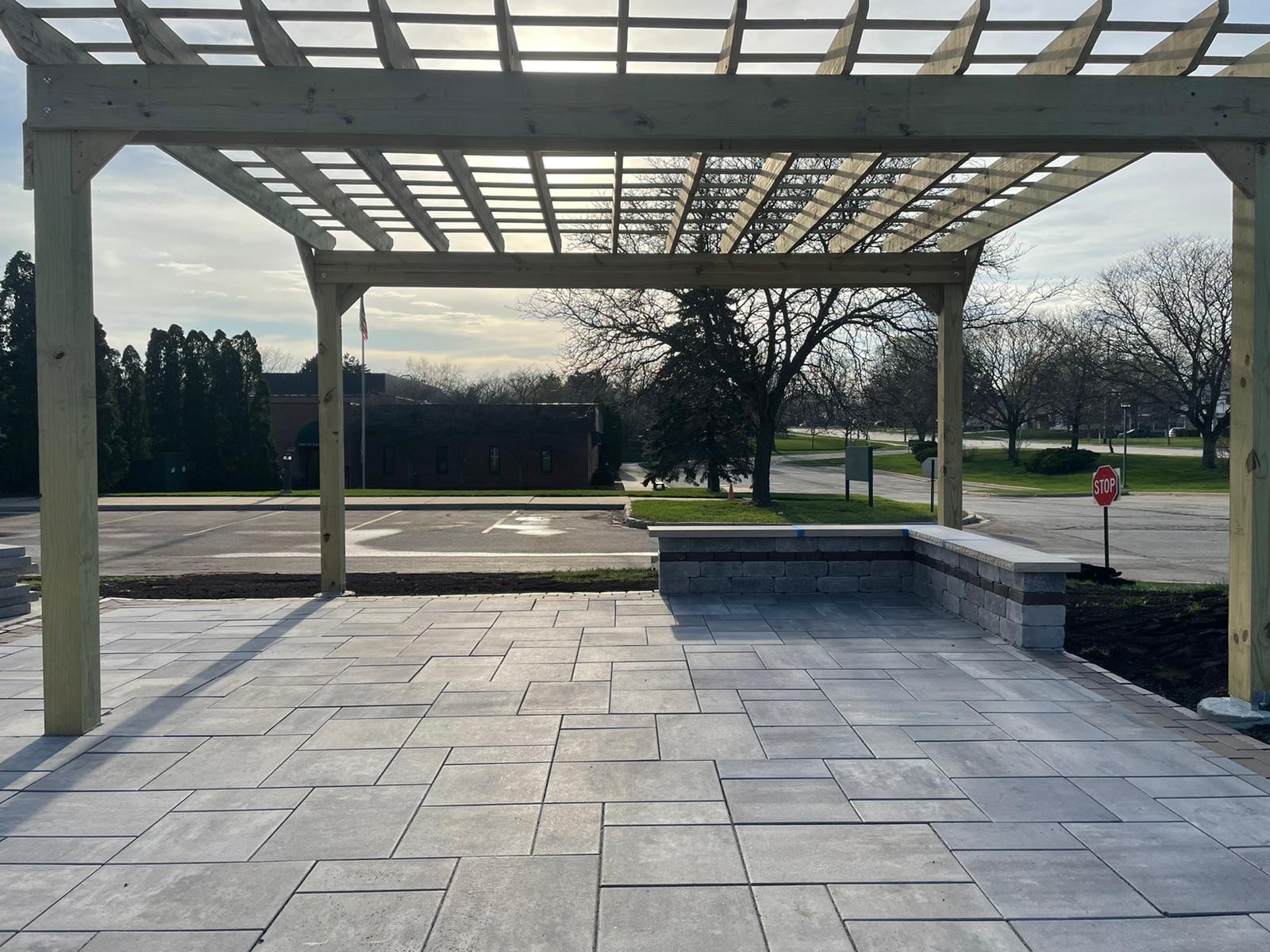 Patio with Seating Wall and a Pergola