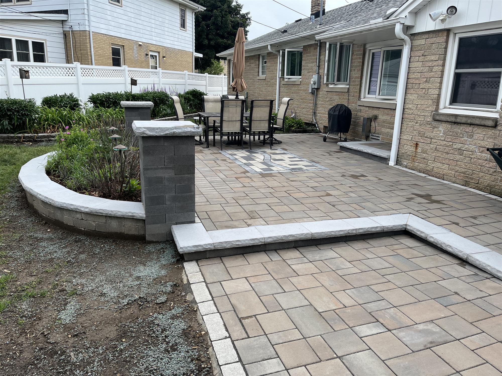 Multi-Level Brick Patio with Design