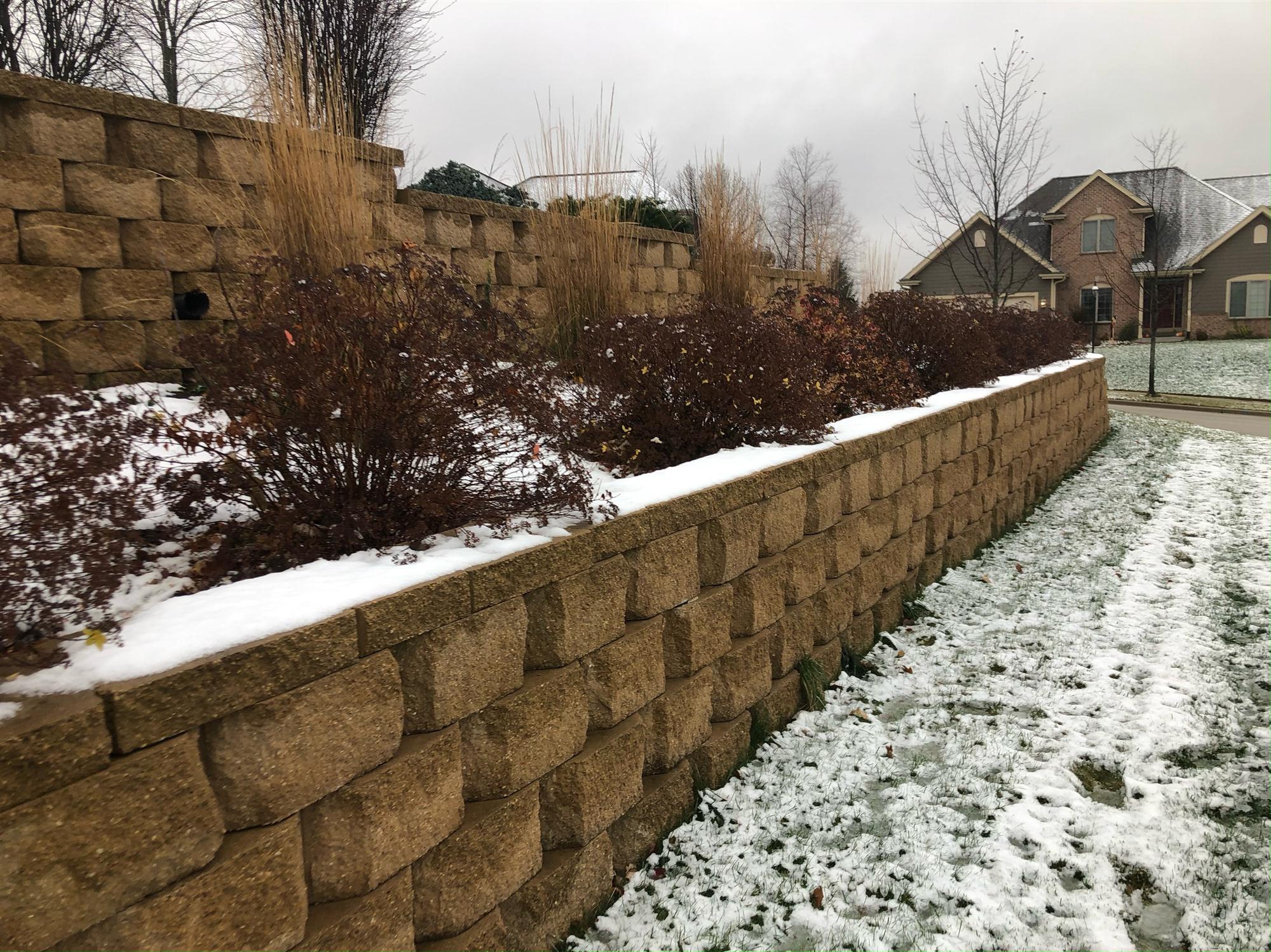 Outdoor retaining wall Wisconsin winter