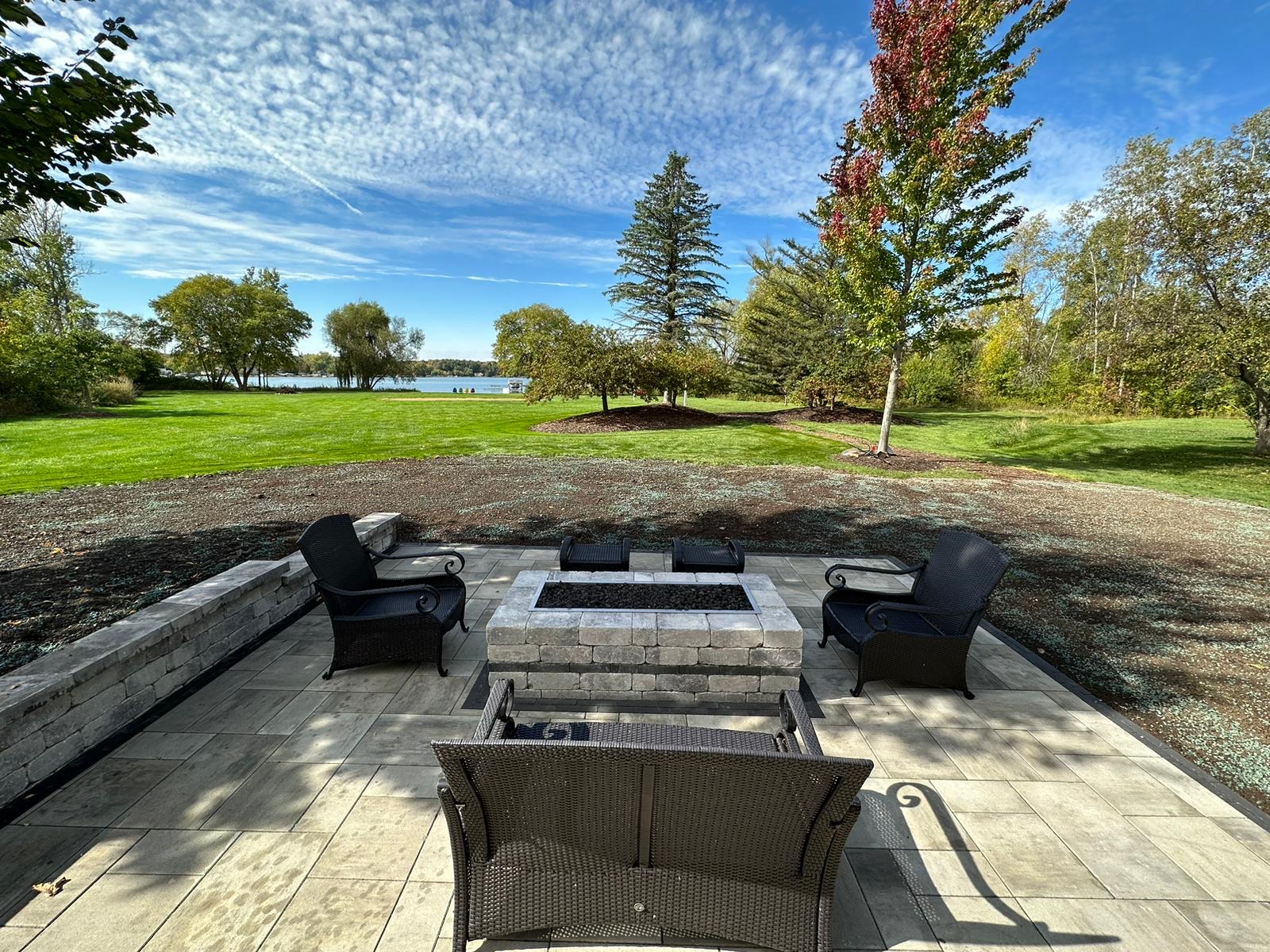 Patio and Fireplace with a Great View of the Lake