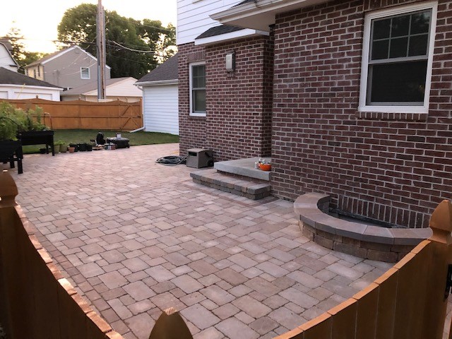 Red stone paver patio