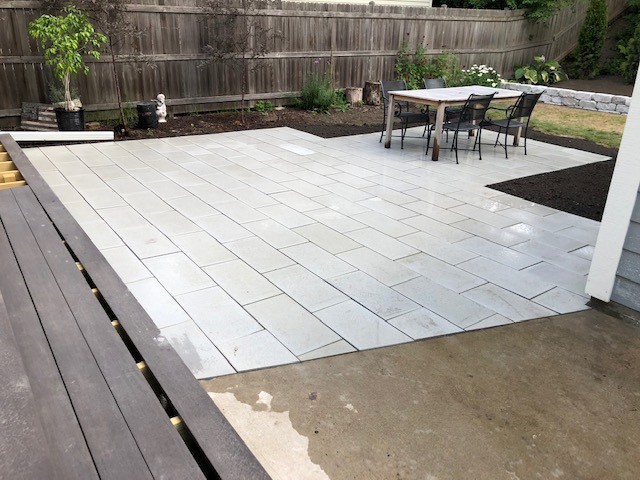 White stone paver patio