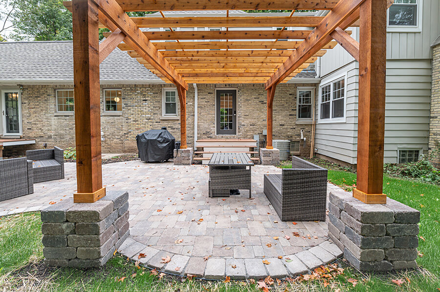 Stone patio with pergola 