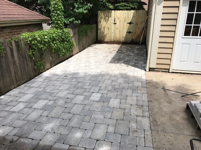 Gray stone paver patio