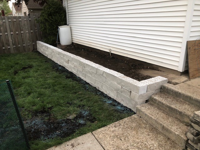 White stone retaining wall