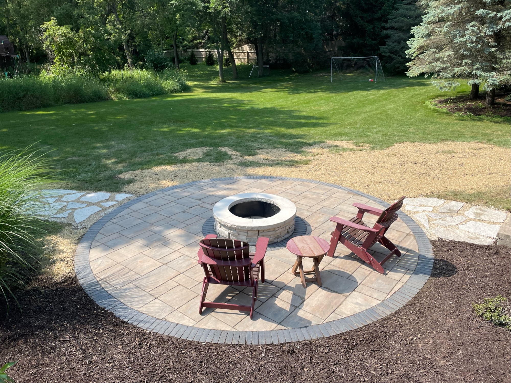 Outdoor Firepit & Stone Patio with walkway 